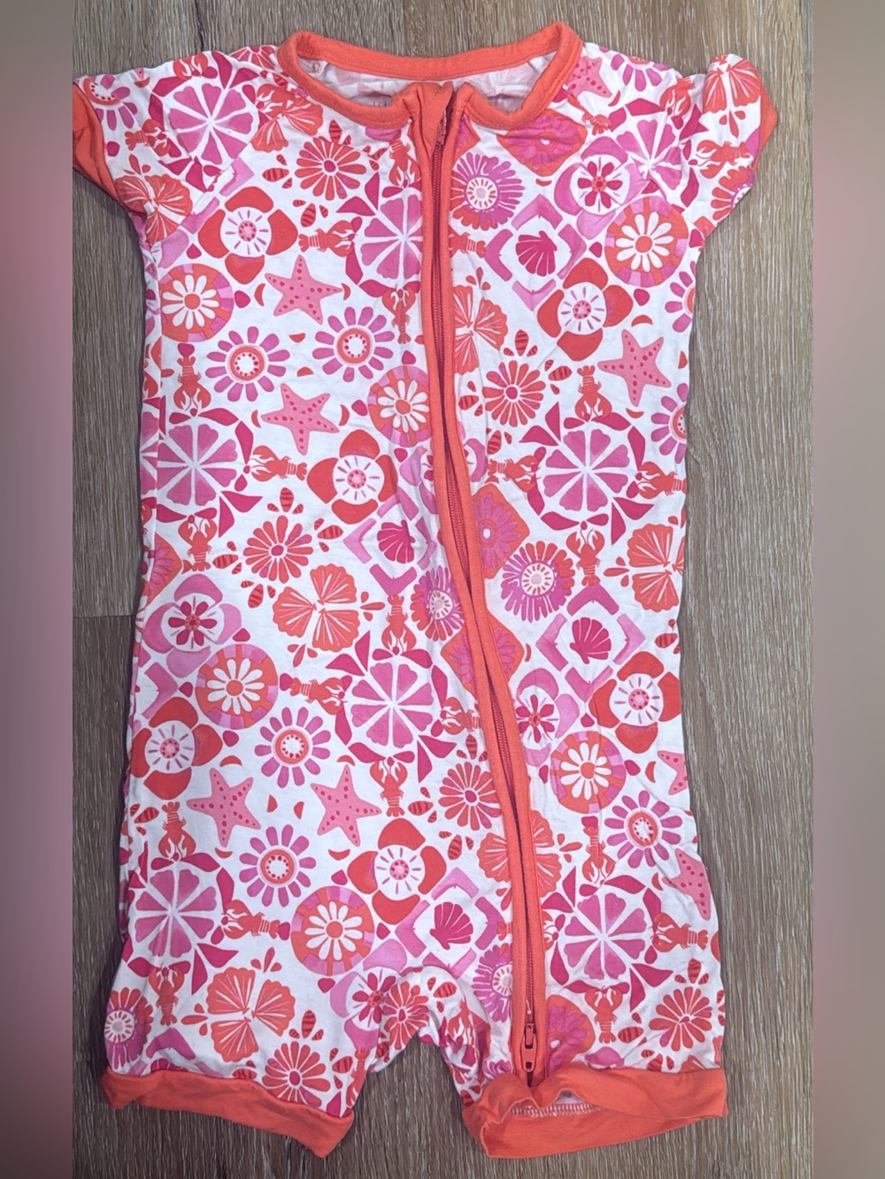Little Sleepies Pink & Coral Floral Zip Romper